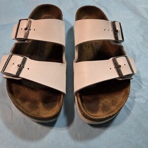 BIRKENSTOCK White Double Strap Sandals with Buckles
